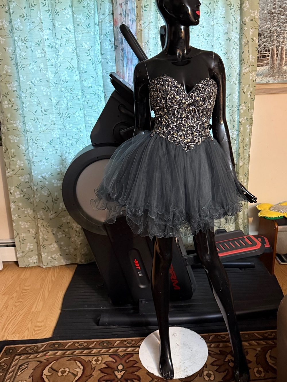 Beaded Sweetheart Tulle Prom Dress in Charcoal Gray